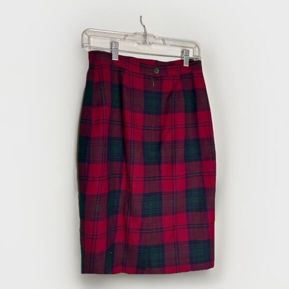 Vintage The Scotch House Wool Skirt Fitted Knee High 12 Red Black Plaid Preppy - Picture 2 of 5
